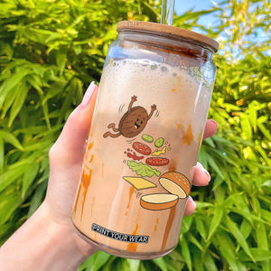 Funny Burger Ingredients Flying Into Bun Glass Can Fast Food Lover Gift