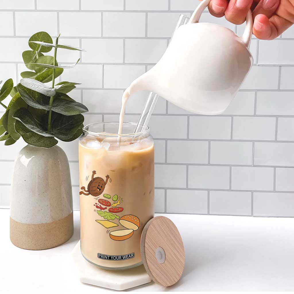 Funny Burger Ingredients Flying Into Bun Glass Can Fast Food Lover Gift