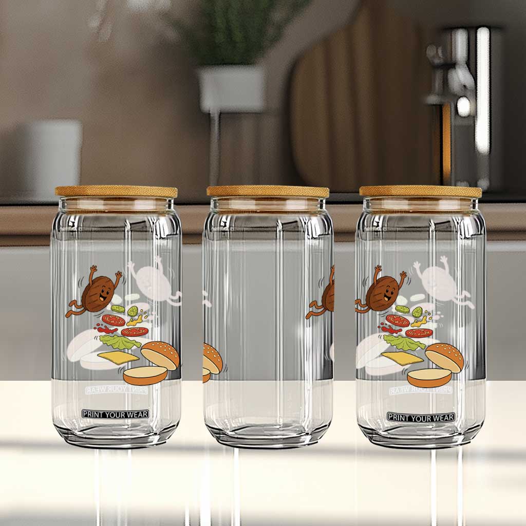 Funny Burger Ingredients Flying Into Bun Glass Can Fast Food Lover Gift