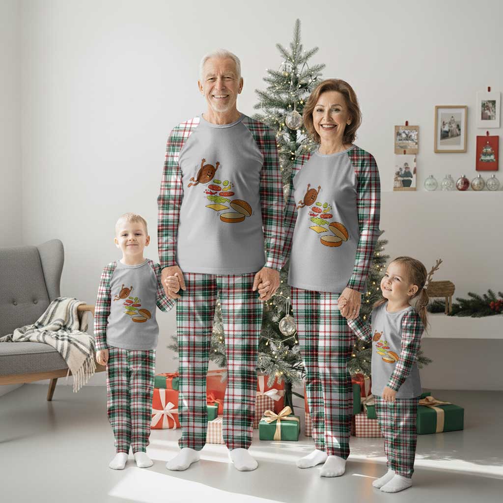 Funny Burger Ingredients Flying Into Bun Plaid Pajama Set Fast Food Lover Gift