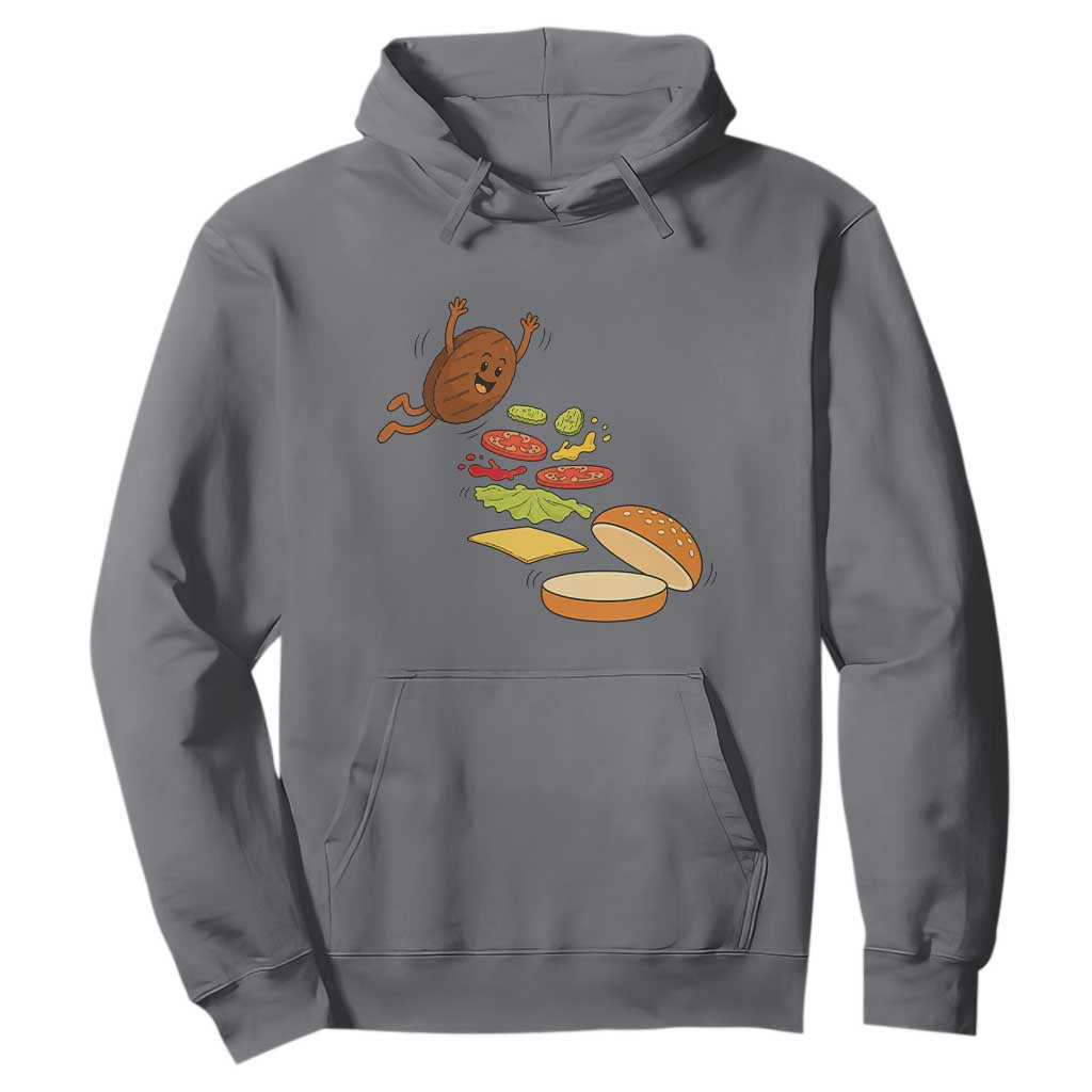 Funny Burger Ingredients Flying Into Bun Hoodie Fast Food Lover Gift