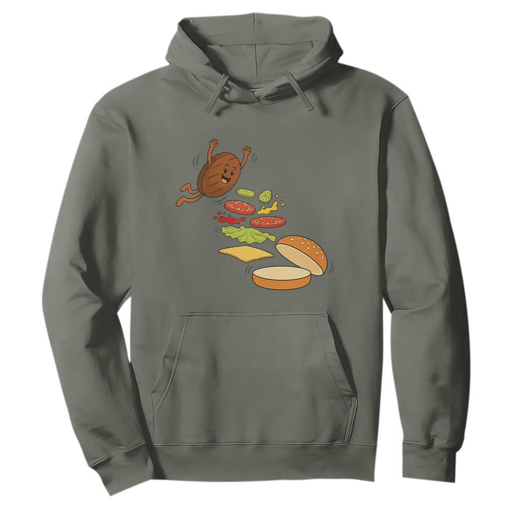 Funny Burger Ingredients Flying Into Bun Hoodie Fast Food Lover Gift