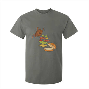 Funny Burger Ingredients Flying Into Bun T Shirt For Kid Fast Food Lover Gift