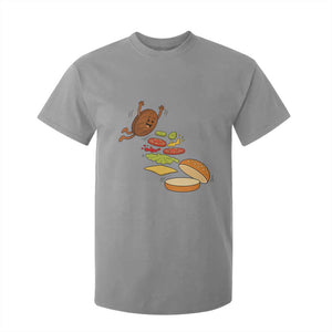 Funny Burger Ingredients Flying Into Bun T Shirt For Kid Fast Food Lover Gift