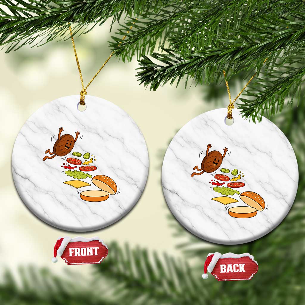 Funny Burger Ingredients Flying Into Bun Ceramic Ornament Fast Food Lover Gift