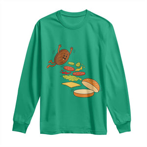 Funny Burger Ingredients Flying Into Bun Long Sleeve Shirt Fast Food Lover Gift