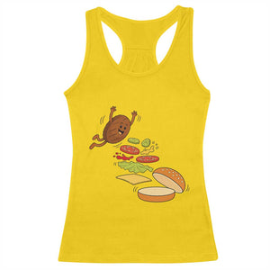 Funny Burger Ingredients Flying Into Bun Racerback Tank Top Fast Food Lover Gift