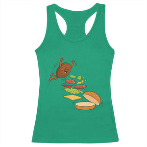 Funny Burger Ingredients Flying Into Bun Racerback Tank Top Fast Food Lover Gift