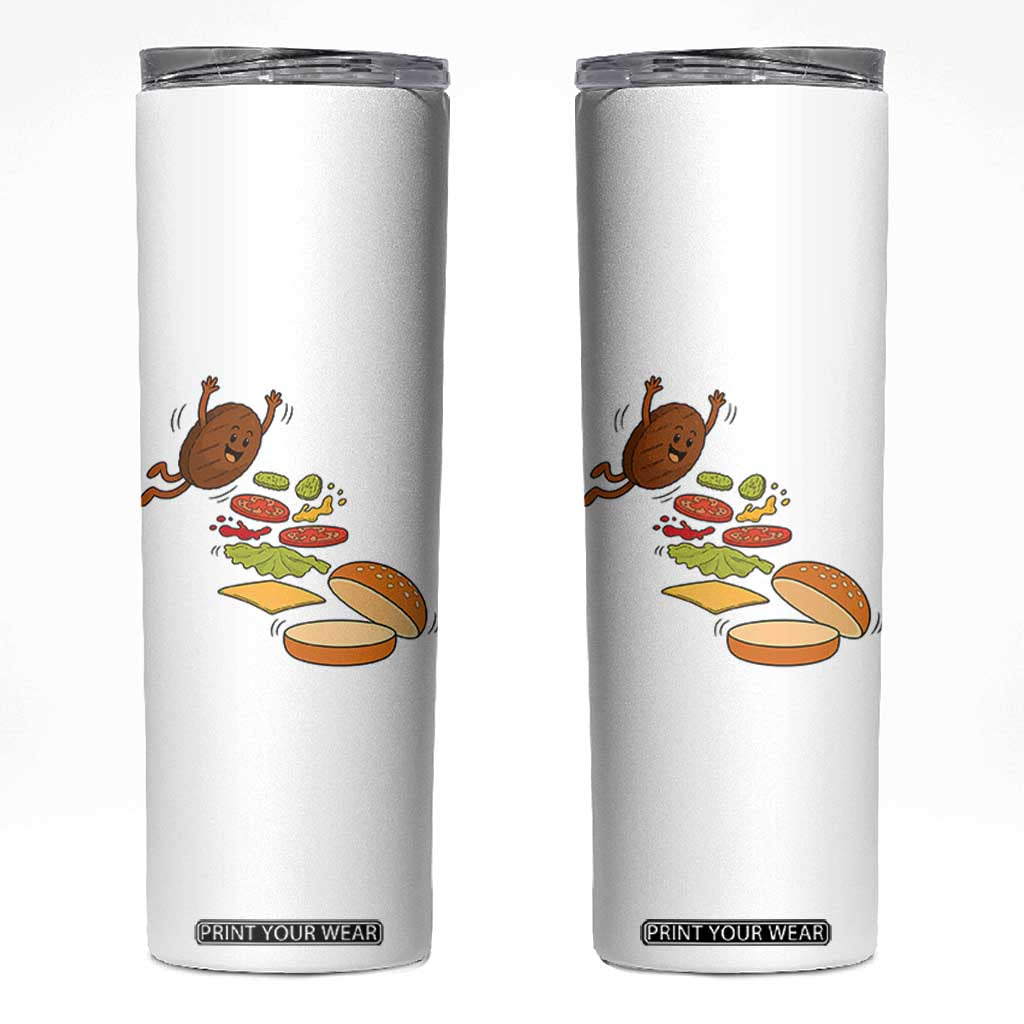 Funny Burger Ingredients Flying Into Bun Skinny Tumbler Fast Food Lover Gift TS12 White Print Your Wear