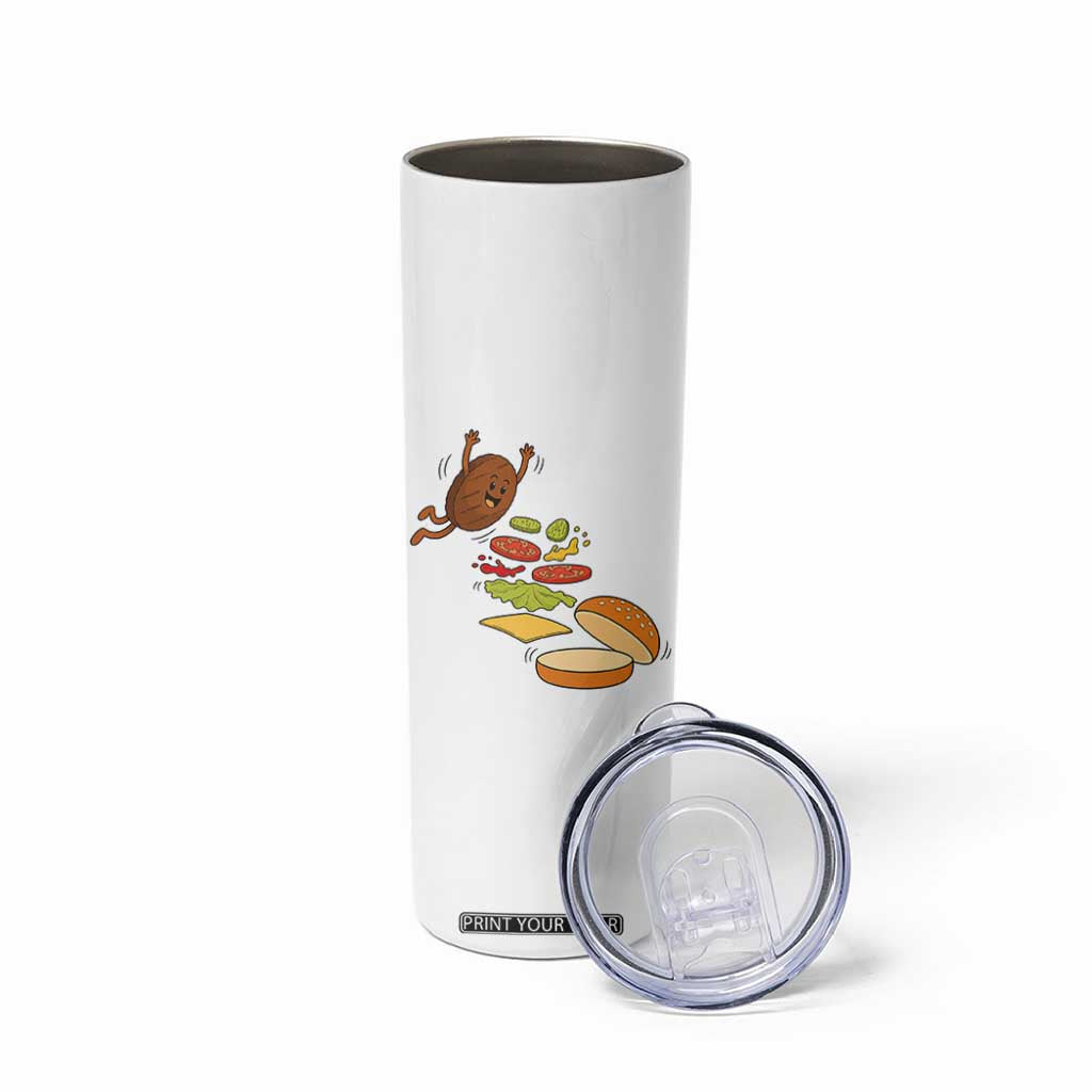 Funny Burger Ingredients Flying Into Bun Skinny Tumbler Fast Food Lover Gift