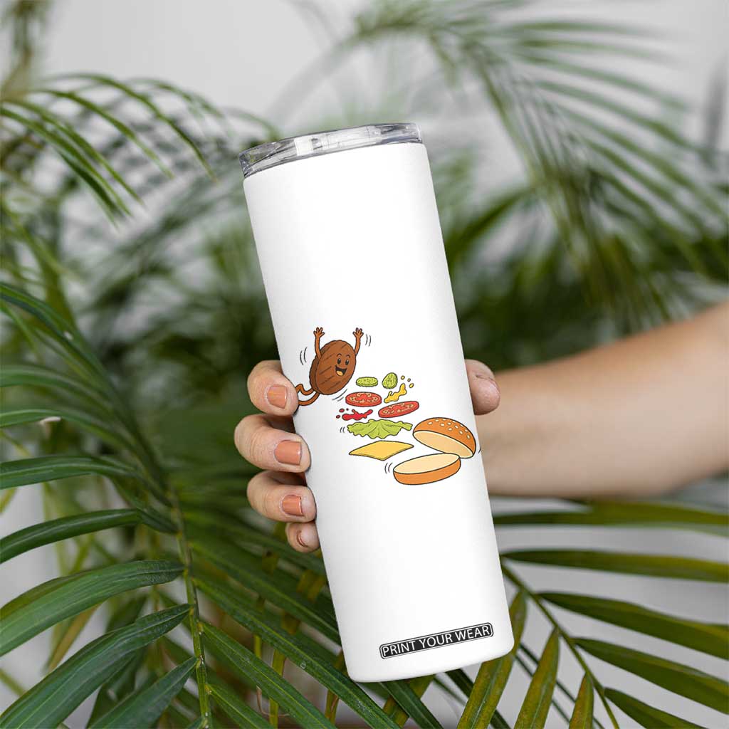 Funny Burger Ingredients Flying Into Bun Skinny Tumbler Fast Food Lover Gift