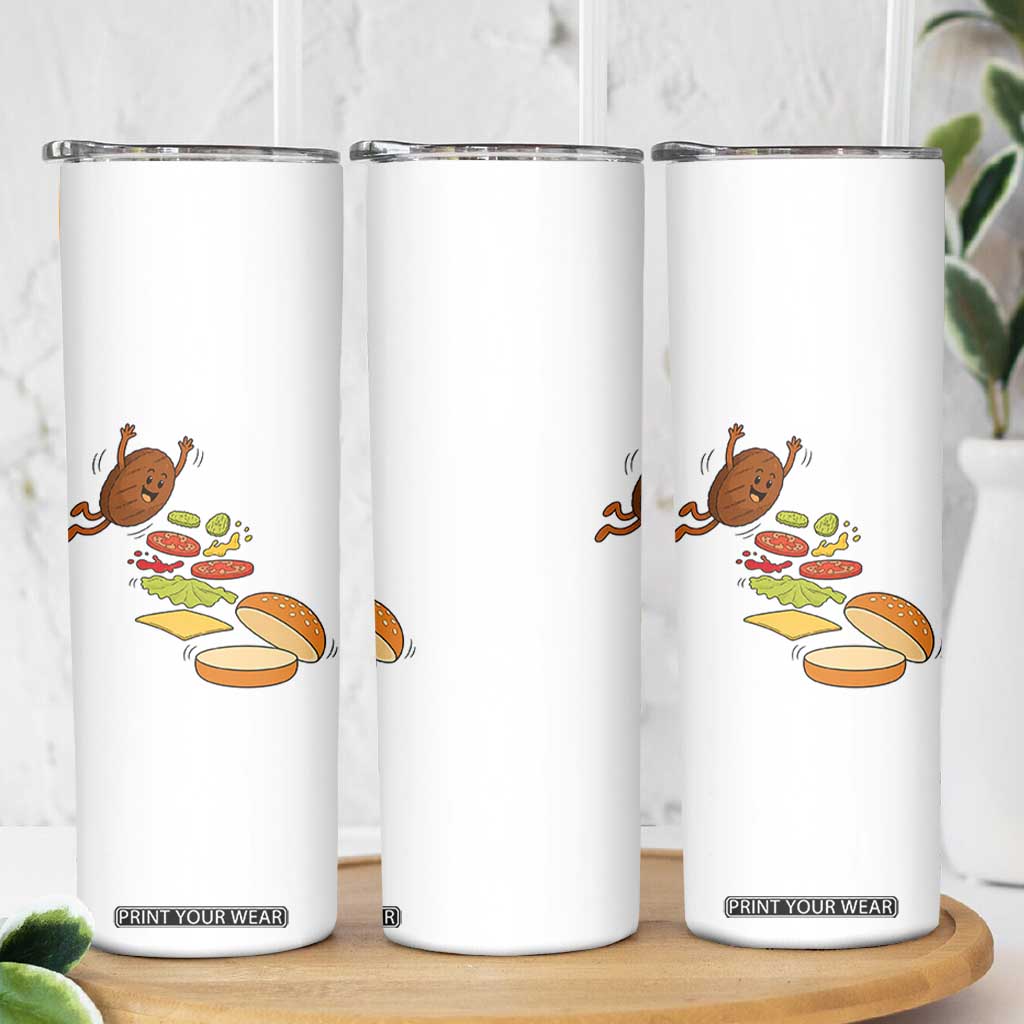 Funny Burger Ingredients Flying Into Bun Skinny Tumbler Fast Food Lover Gift