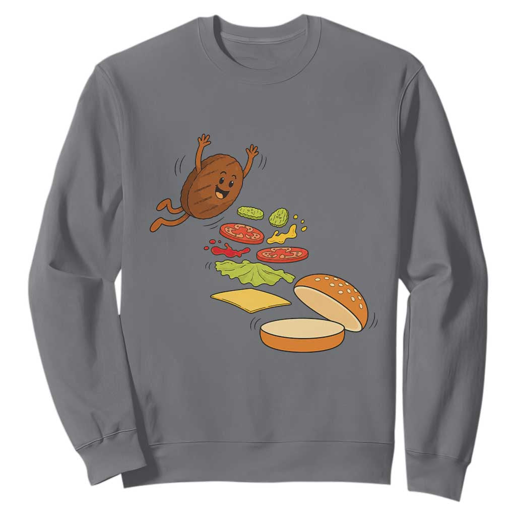 Funny Burger Ingredients Flying Into Bun Sweatshirt Fast Food Lover Gift