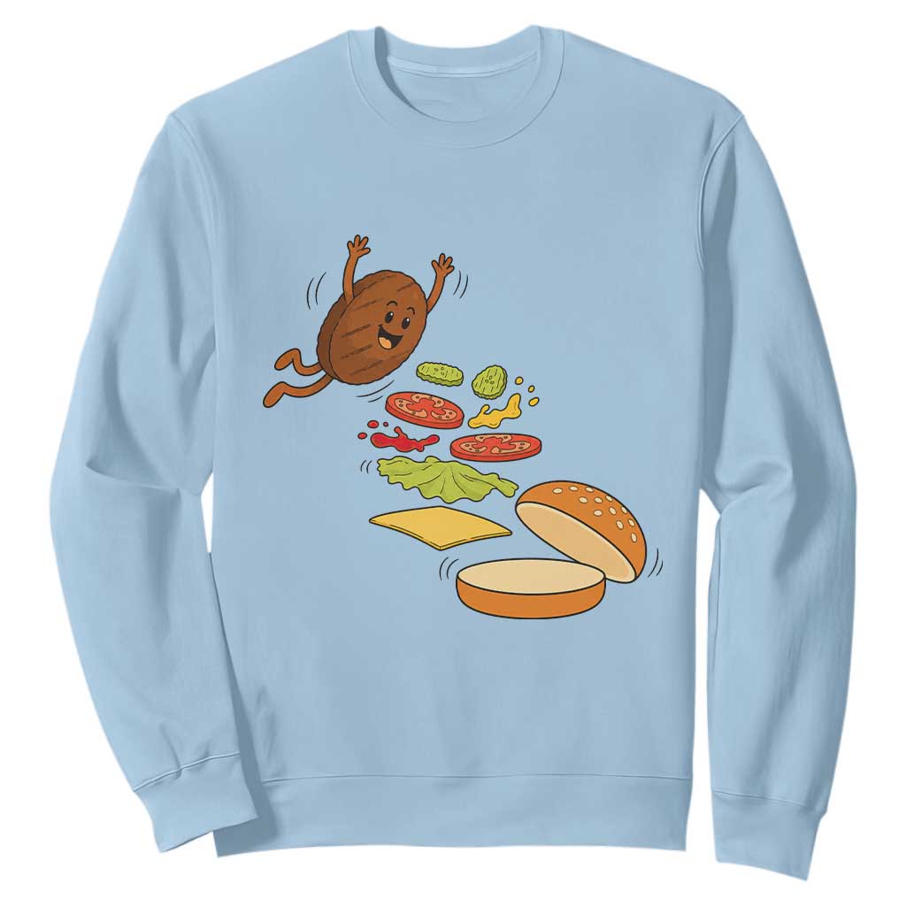 Funny Burger Ingredients Flying Into Bun Sweatshirt Fast Food Lover Gift