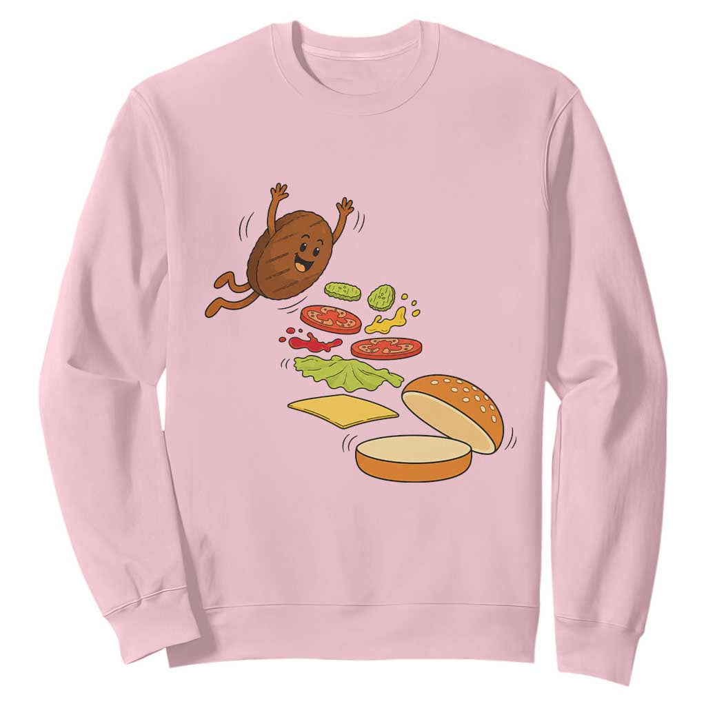 Funny Burger Ingredients Flying Into Bun Sweatshirt Fast Food Lover Gift