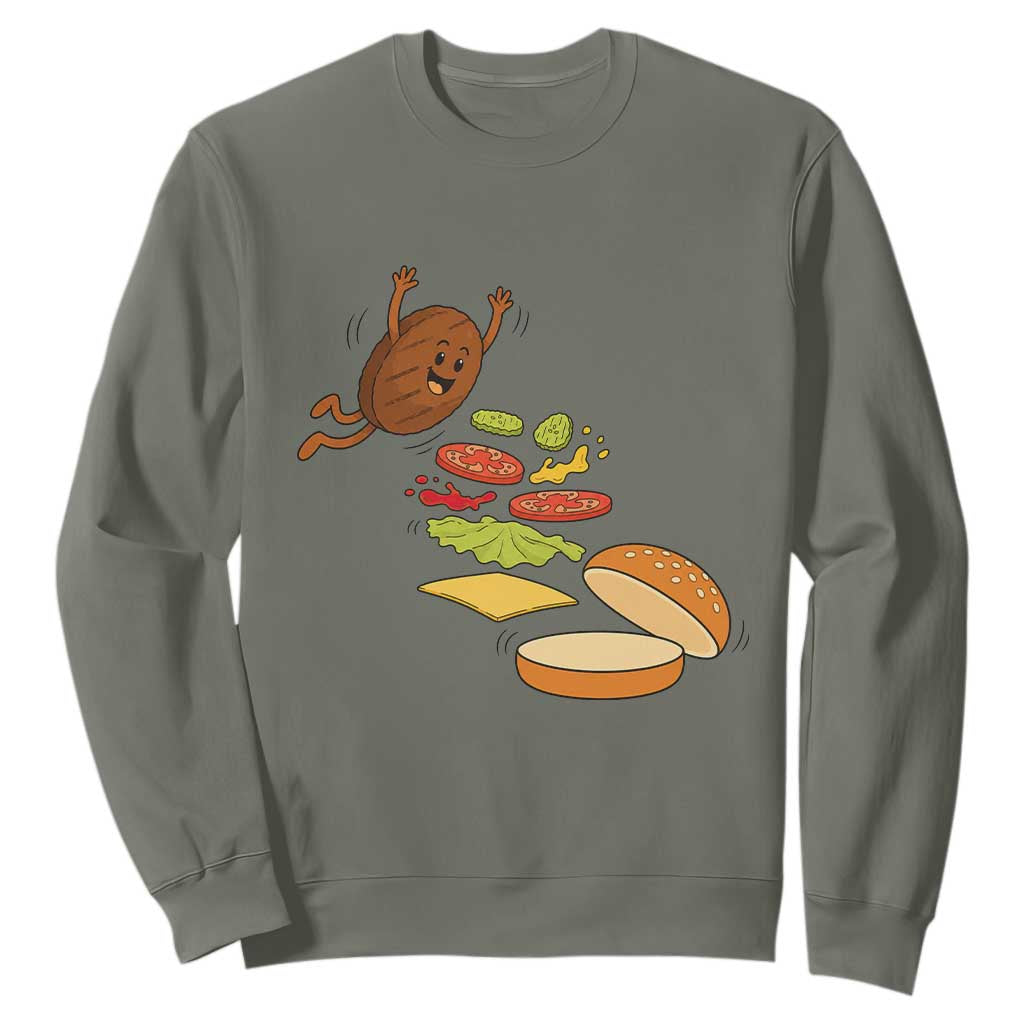 Funny Burger Ingredients Flying Into Bun Sweatshirt Fast Food Lover Gift