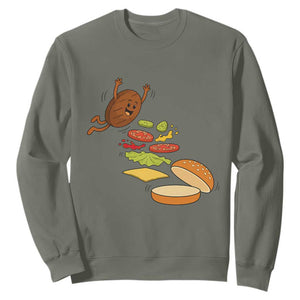 Funny Burger Ingredients Flying Into Bun Sweatshirt Fast Food Lover Gift