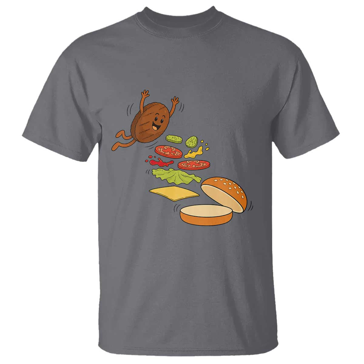 Funny Burger Ingredients Flying Into Bun T Shirt Fast Food Lover Gift