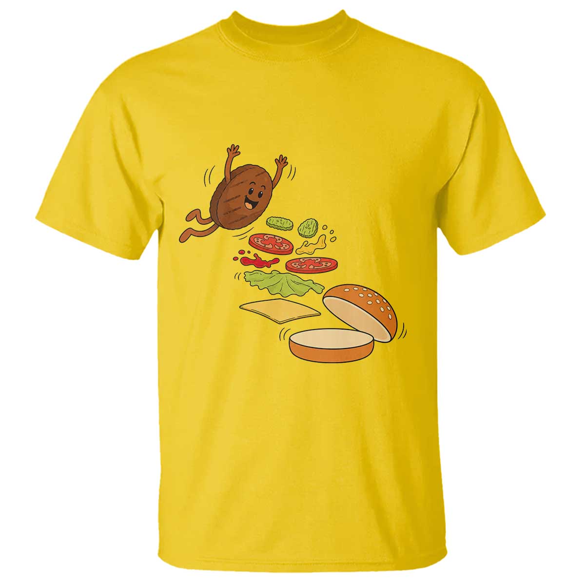 Funny Burger Ingredients Flying Into Bun T Shirt Fast Food Lover Gift