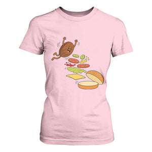 Funny Burger Ingredients Flying Into Bun T Shirt For Women Fast Food Lover Gift