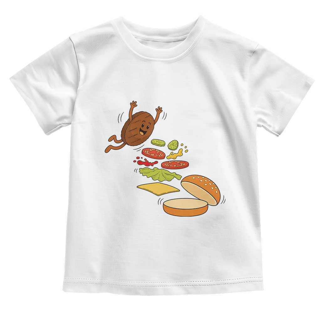 Funny Burger Ingredients Flying Into Bun Toddler T Shirt Fast Food Lover Gift TS12 White Print Your Wear