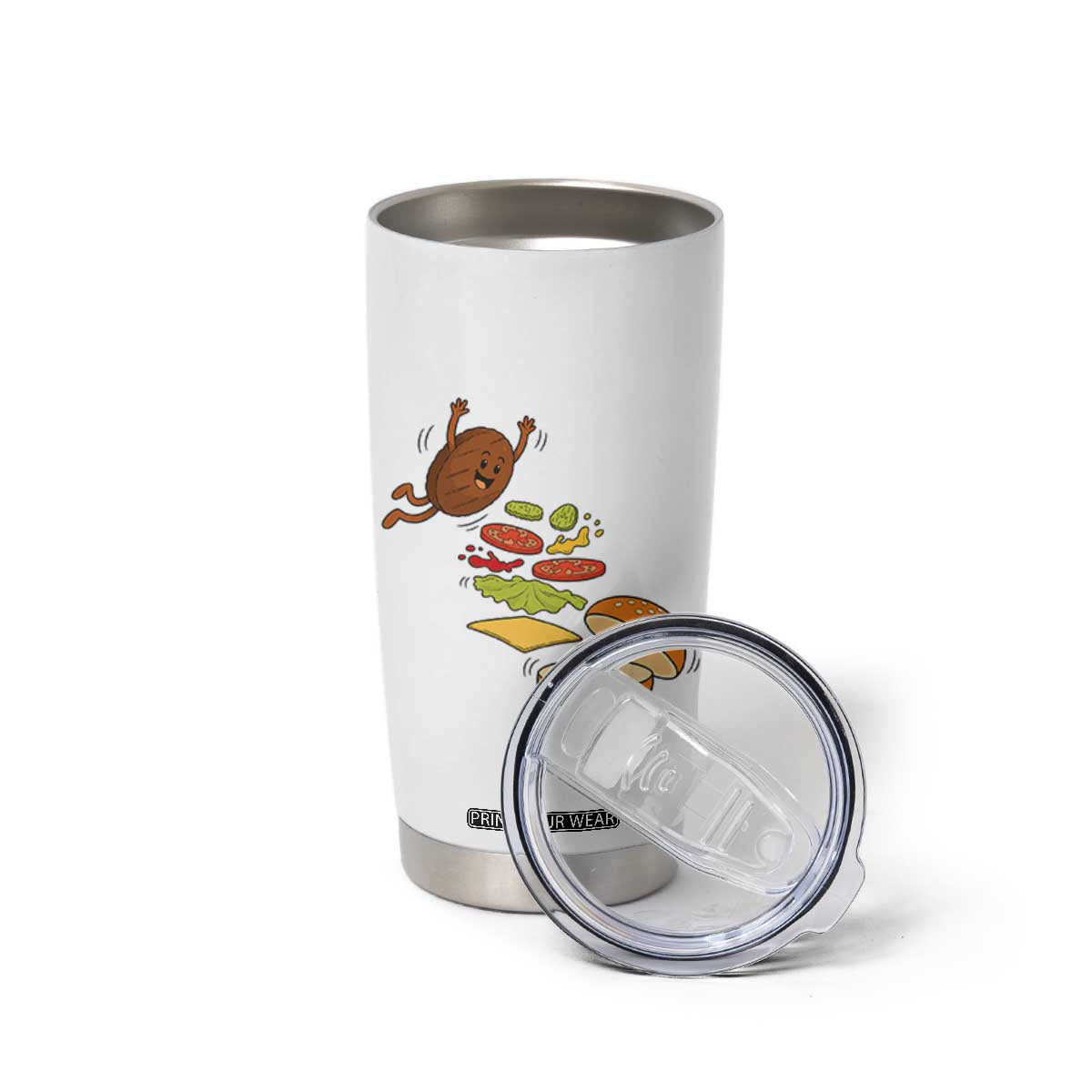 Funny Burger Ingredients Flying Into Bun Tumbler Cup Fast Food Lover Gift