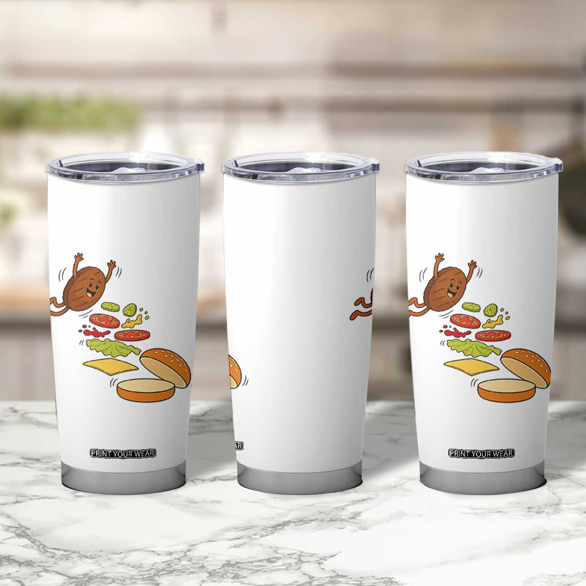 Funny Burger Ingredients Flying Into Bun Tumbler Cup Fast Food Lover Gift
