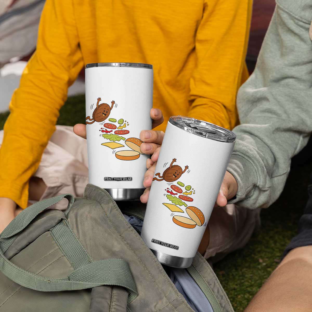Funny Burger Ingredients Flying Into Bun Tumbler Cup Fast Food Lover Gift