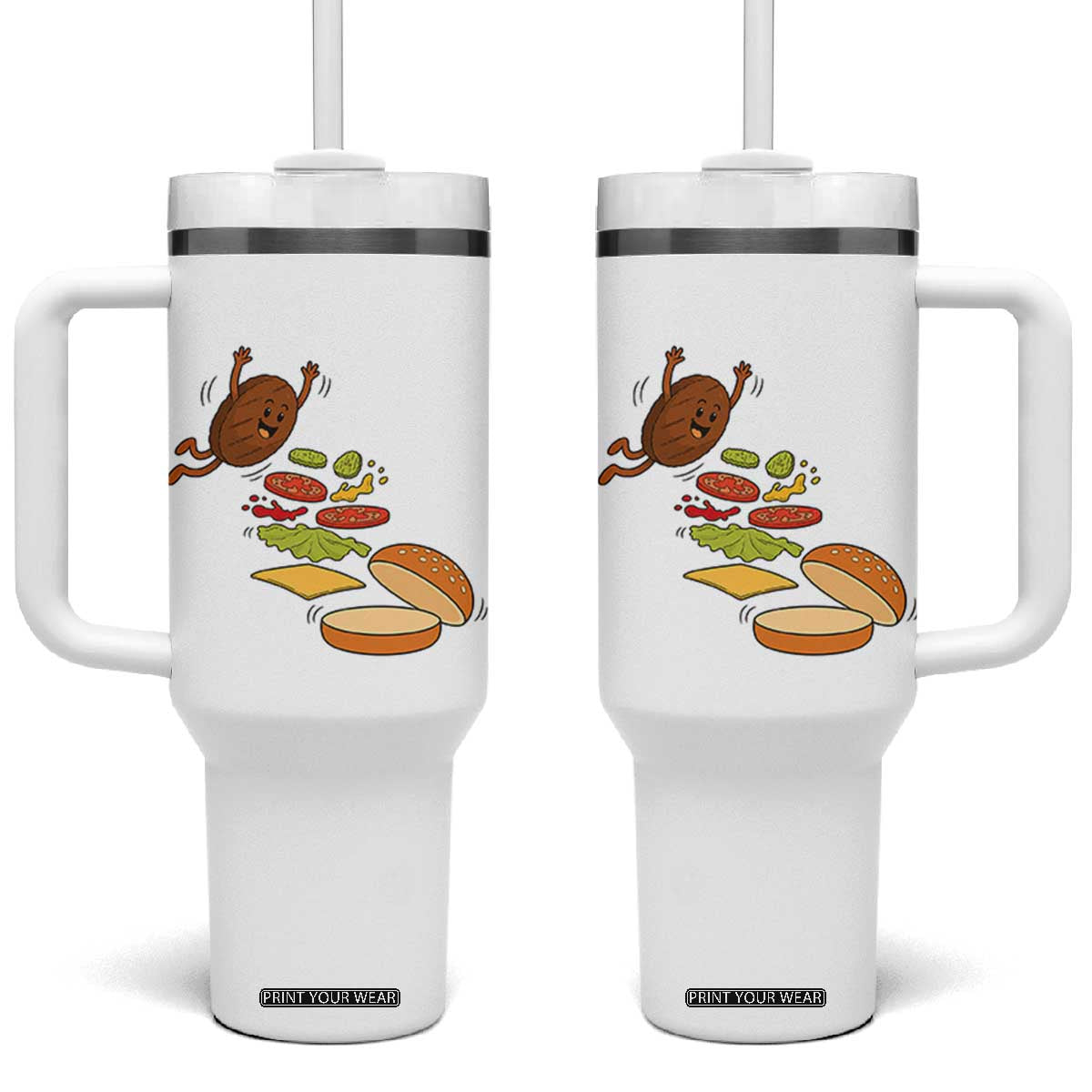 Funny Burger Ingredients Flying Into Bun Tumbler With Handle Fast Food Lover Gift TS12 One Size: 40 oz White Print Your Wear