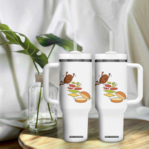 Funny Burger Ingredients Flying Into Bun Tumbler With Handle Fast Food Lover Gift