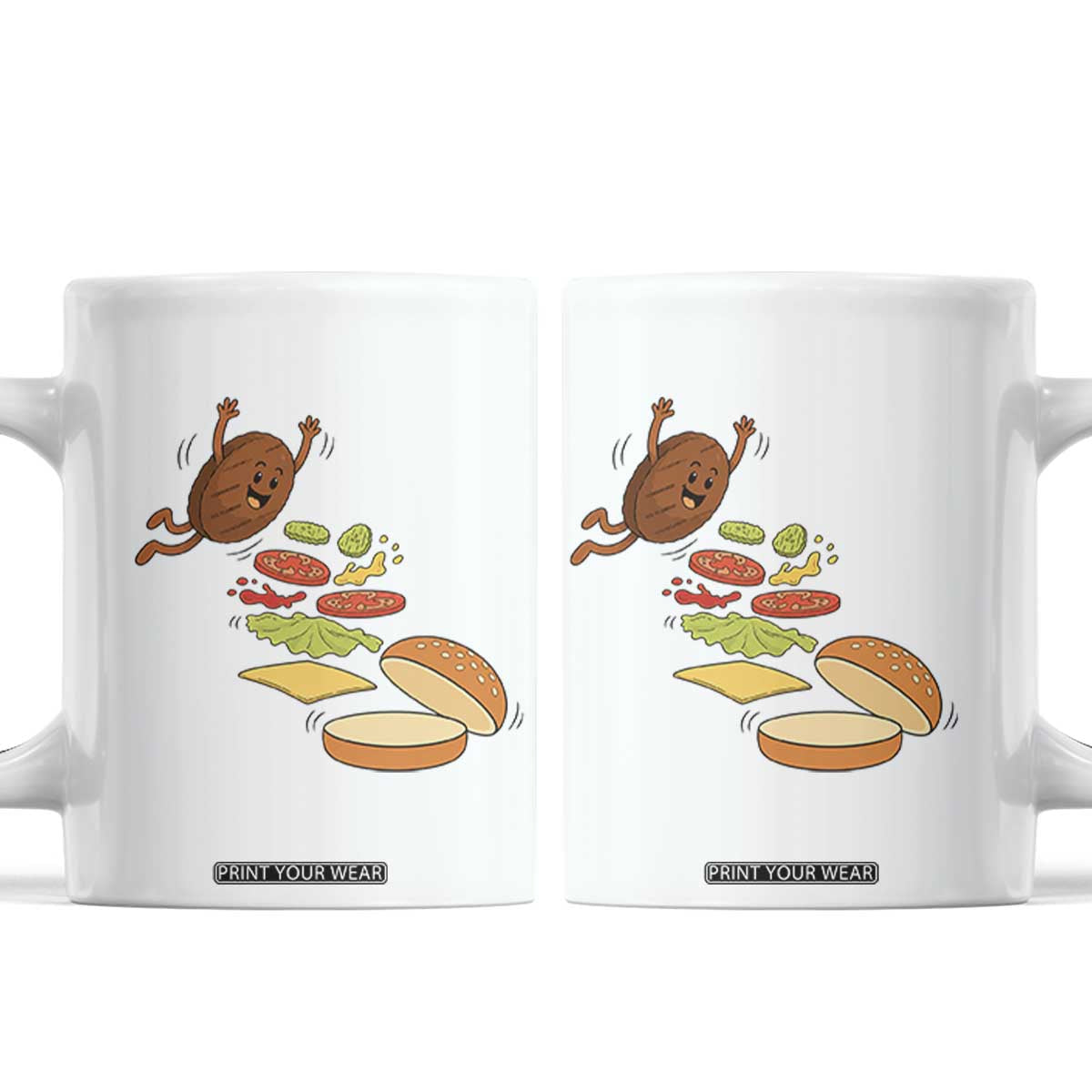 Funny Burger Ingredients Flying Into Bun Coffee Mug Fast Food Lover Gift