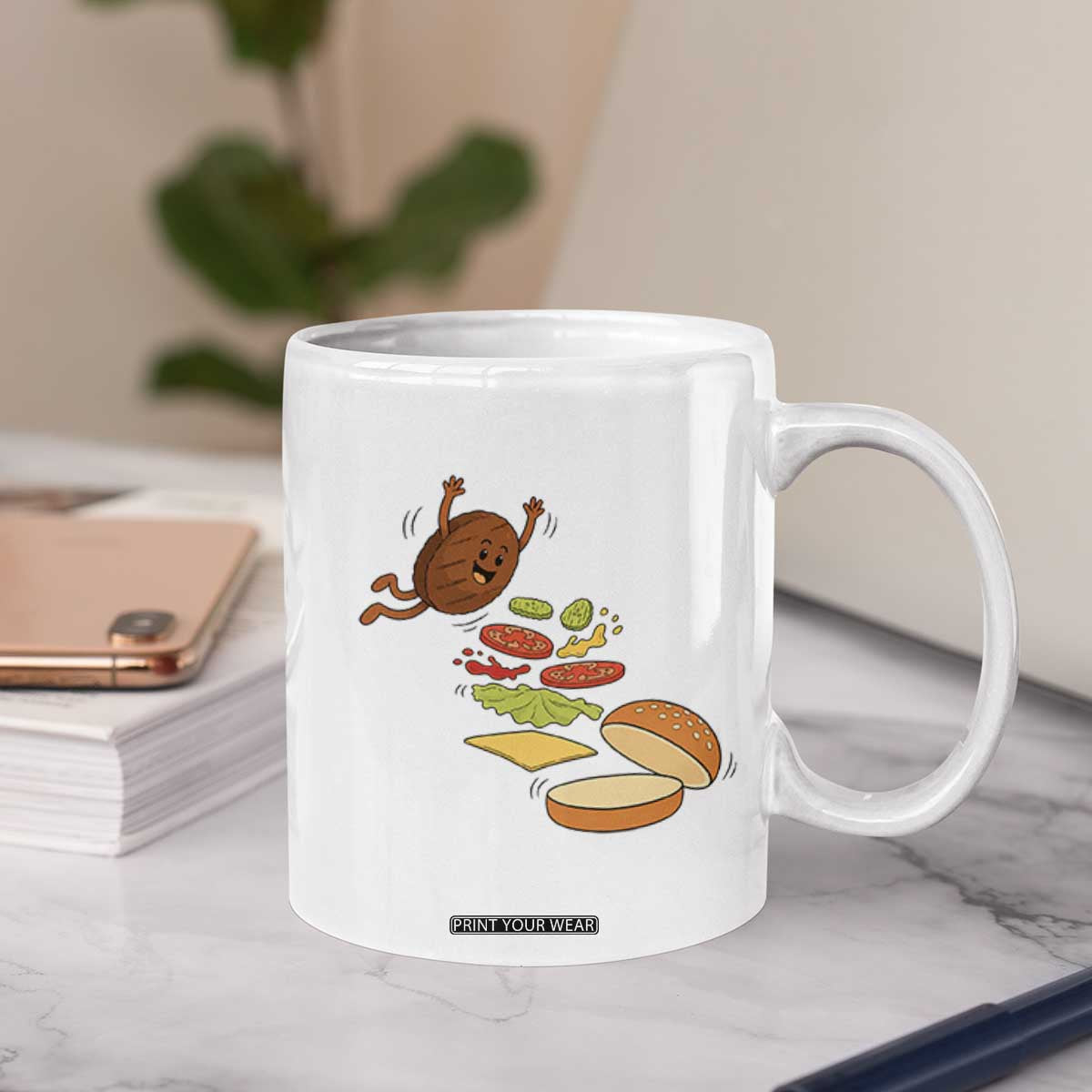 Funny Burger Ingredients Flying Into Bun Coffee Mug Fast Food Lover Gift