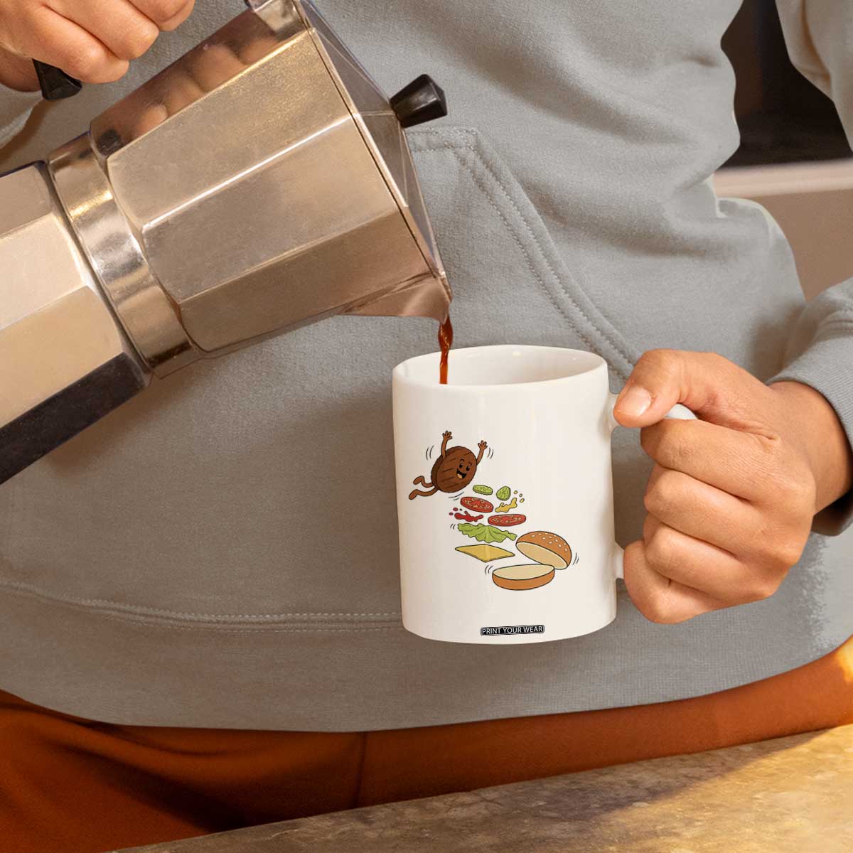 Funny Burger Ingredients Flying Into Bun Coffee Mug Fast Food Lover Gift