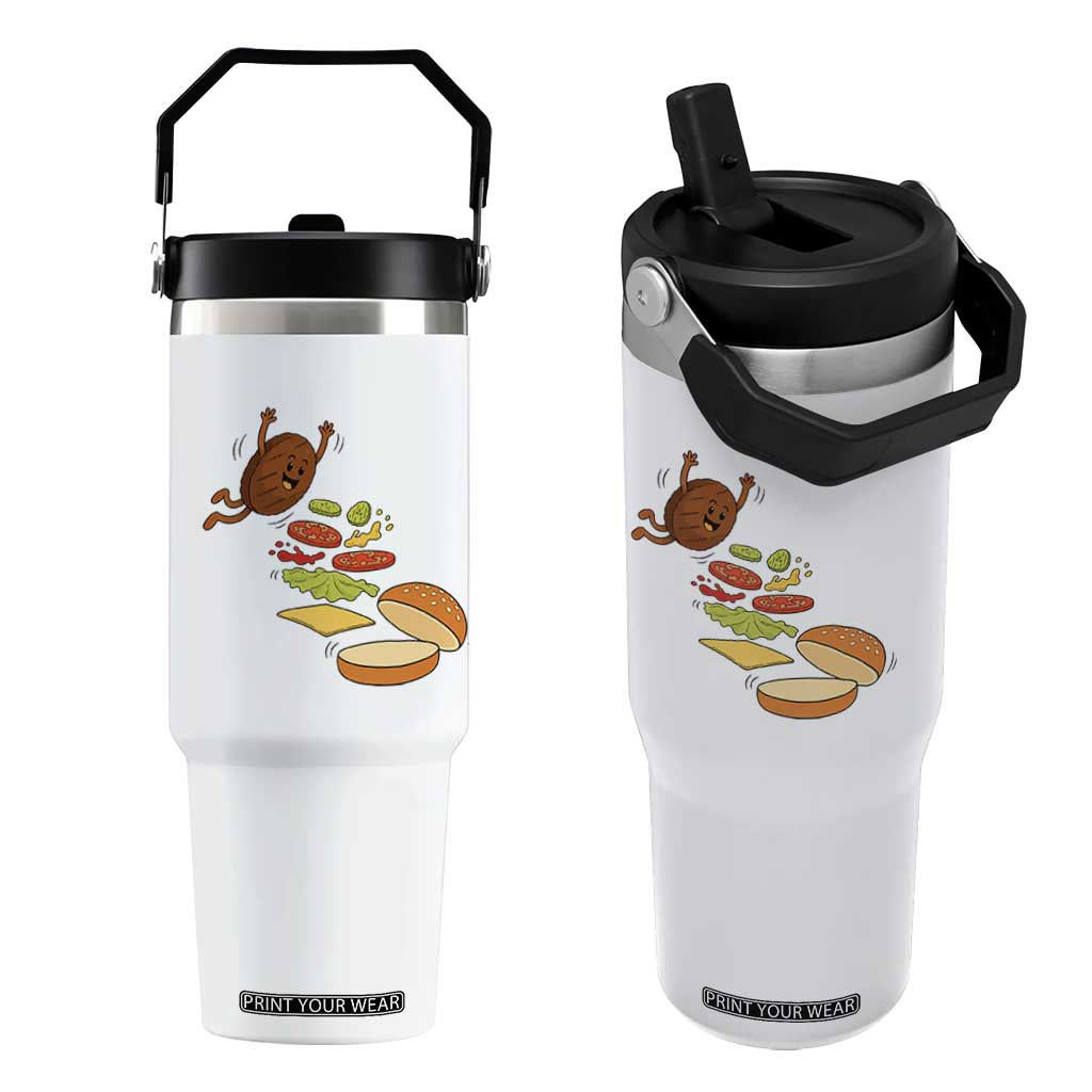 Funny Burger Ingredients Flying Into Bun Flip Straw Tumbler Fast Food Lover Gift
