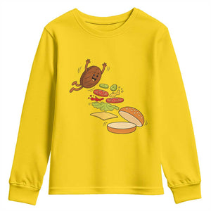 Funny Burger Ingredients Flying Into Bun Youth Sweatshirt Fast Food Lover Gift
