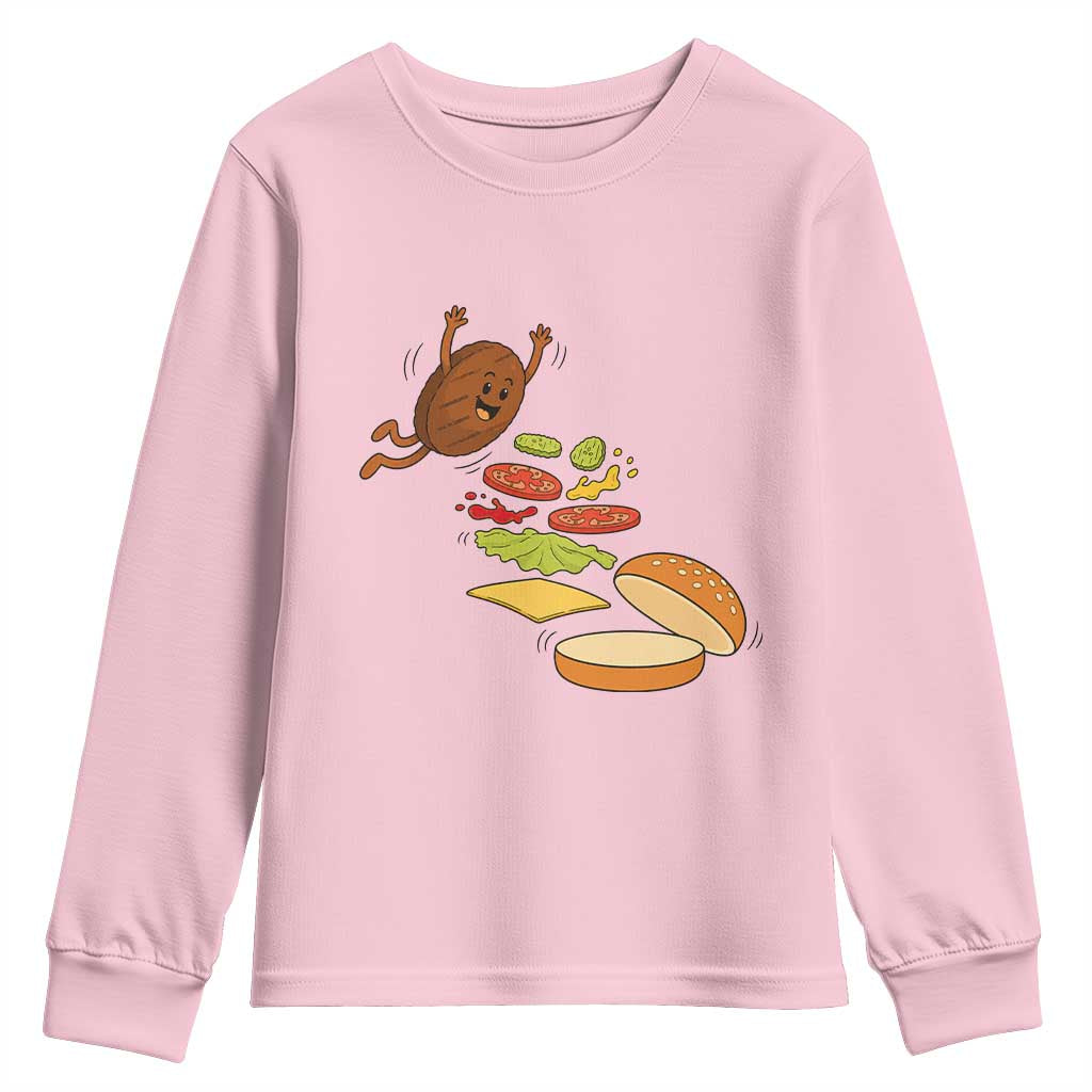 Funny Burger Ingredients Flying Into Bun Youth Sweatshirt Fast Food Lover Gift