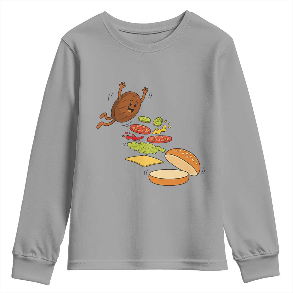 Funny Burger Ingredients Flying Into Bun Youth Sweatshirt Fast Food Lover Gift