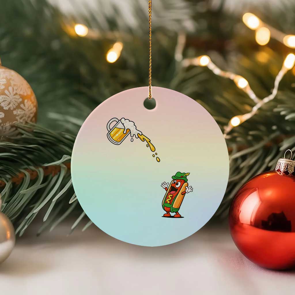 Funny Sausage Waiting For Beer Ceramic Ornament Oktoberfest Gift