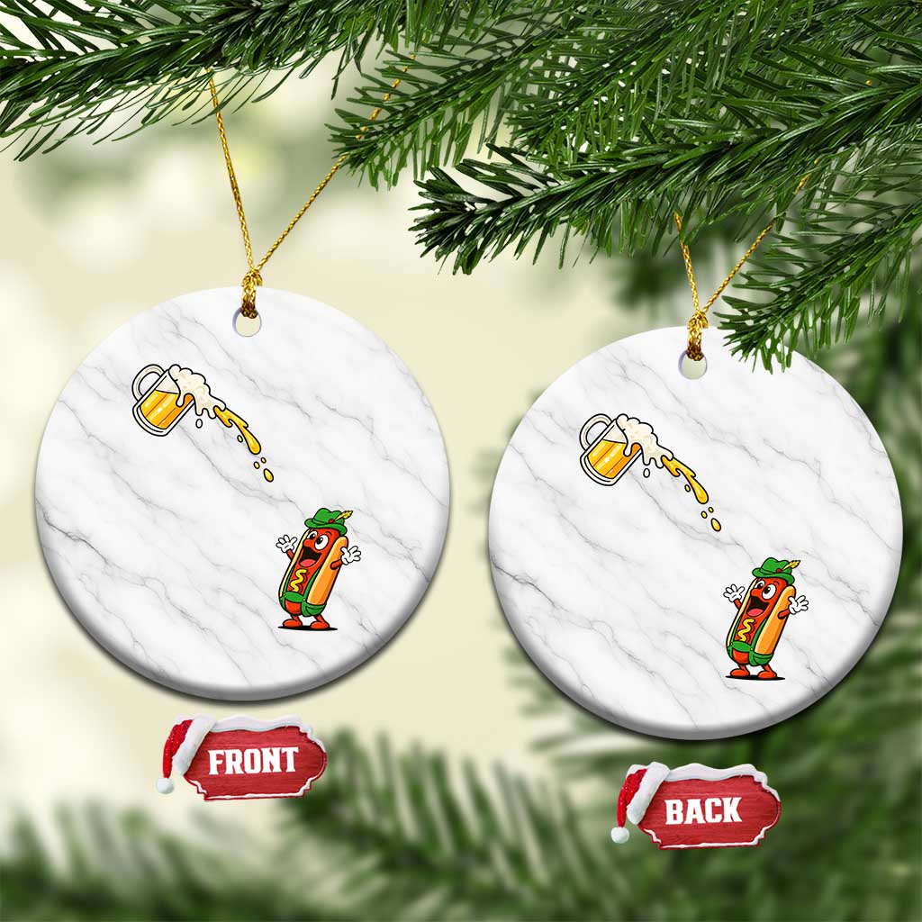 Funny Sausage Waiting For Beer Ceramic Ornament Oktoberfest Gift TS12 1pc White Marble Print Your Wear
