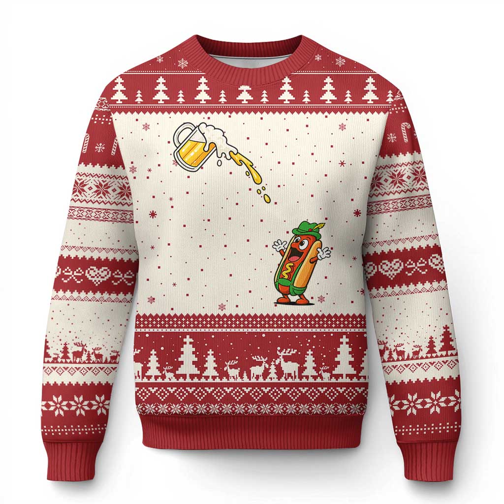 Funny Sausage Waiting For Beer Ugly Christmas Sweater Oktoberfest Gift TS12 Beige Red Print Your Wear
