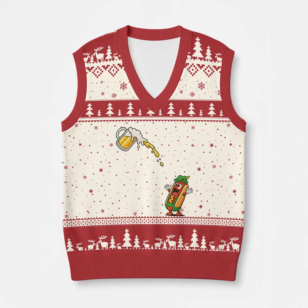 Funny Sausage Waiting For Beer V-Neck Knit Sweater Vest Oktoberfest Gift