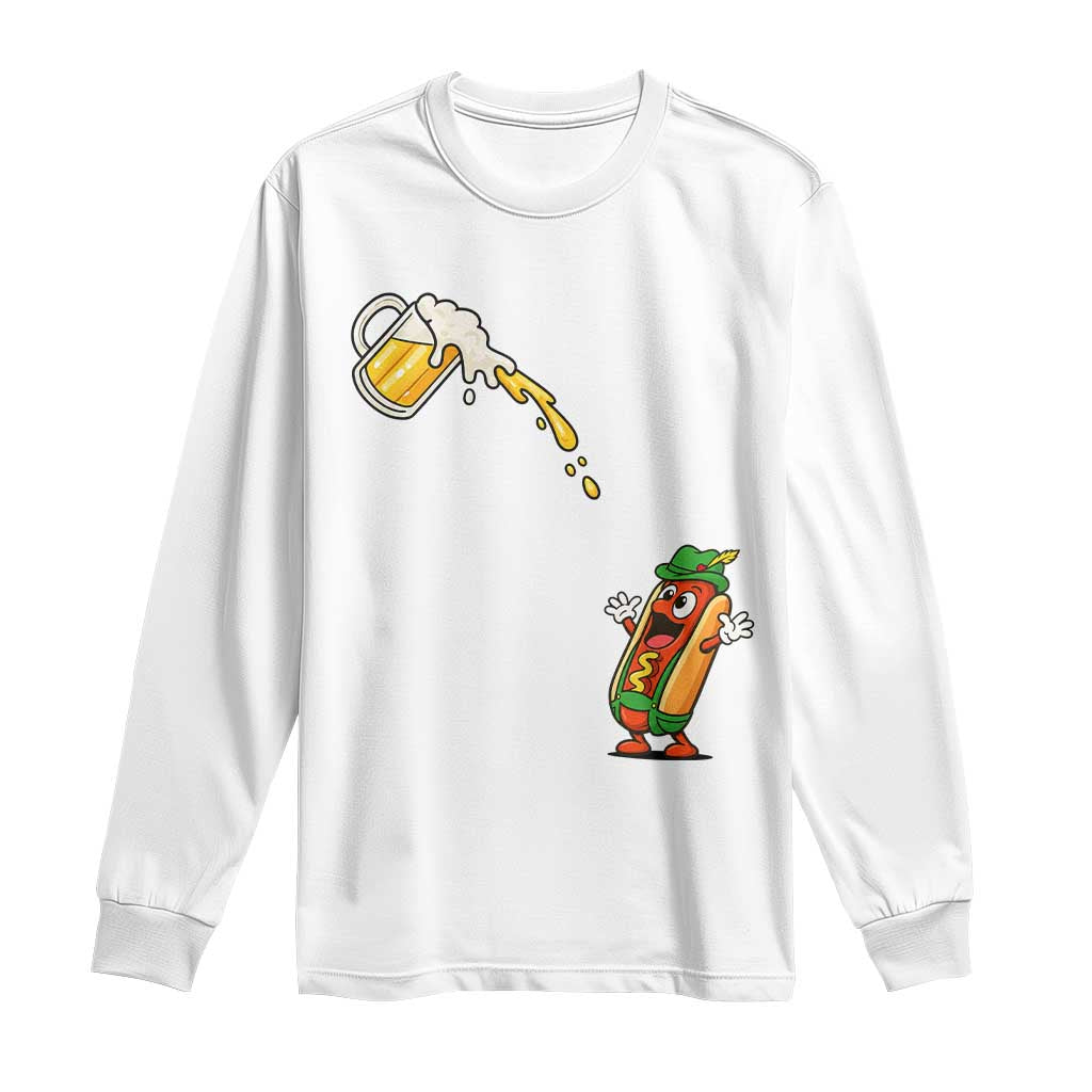 Funny Sausage Waiting For Beer Long Sleeve Shirt Oktoberfest Gift TS12 White Print Your Wear