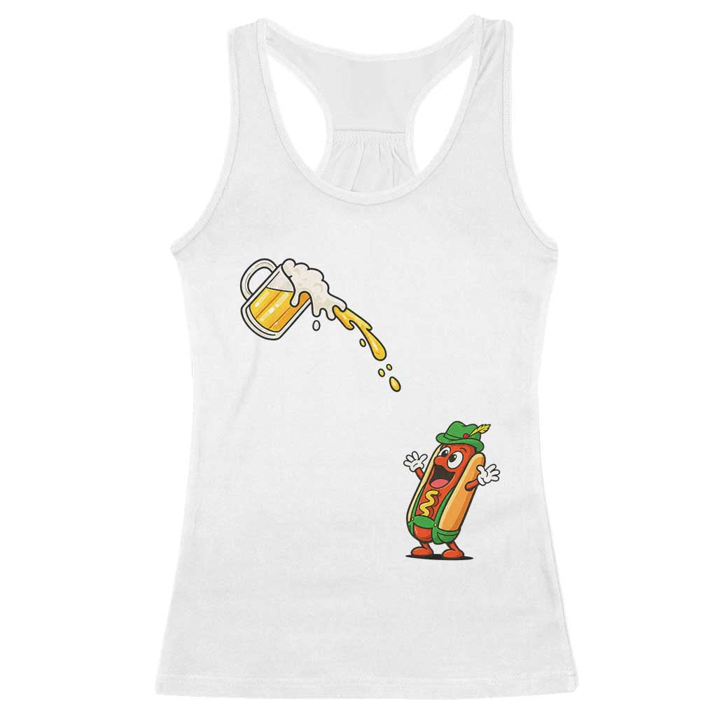 Funny Sausage Waiting For Beer Racerback Tank Top Oktoberfest Gift TS12 White Print Your Wear