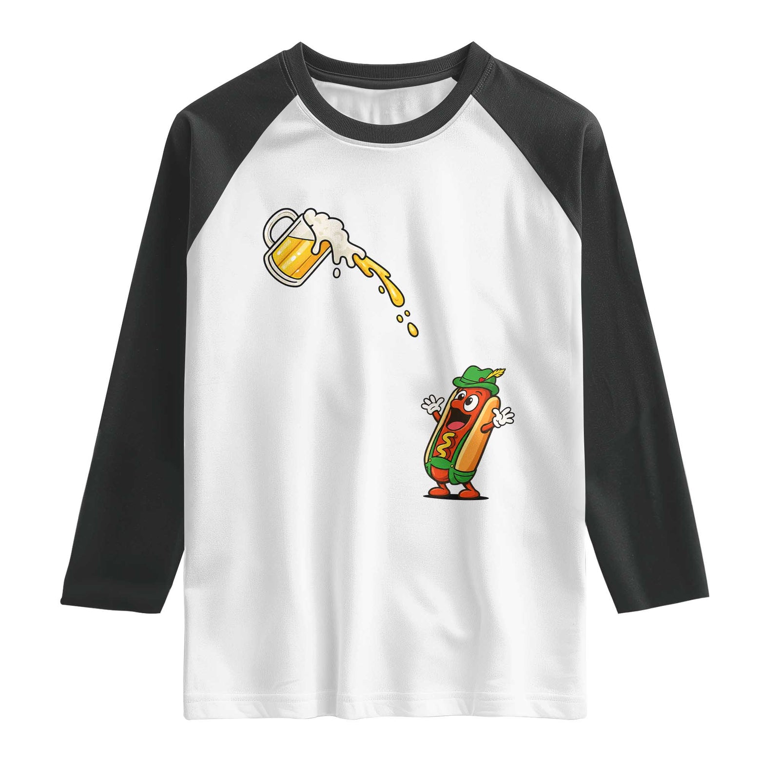 Funny Sausage Waiting For Beer Raglan Shirt Oktoberfest Gift TS12 White Black Print Your Wear