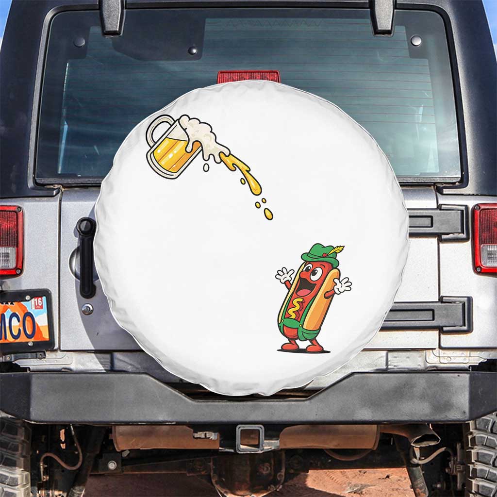 Funny Sausage Waiting For Beer Spare Tire Cover Oktoberfest Gift TS12 No hole White Print Your Wear