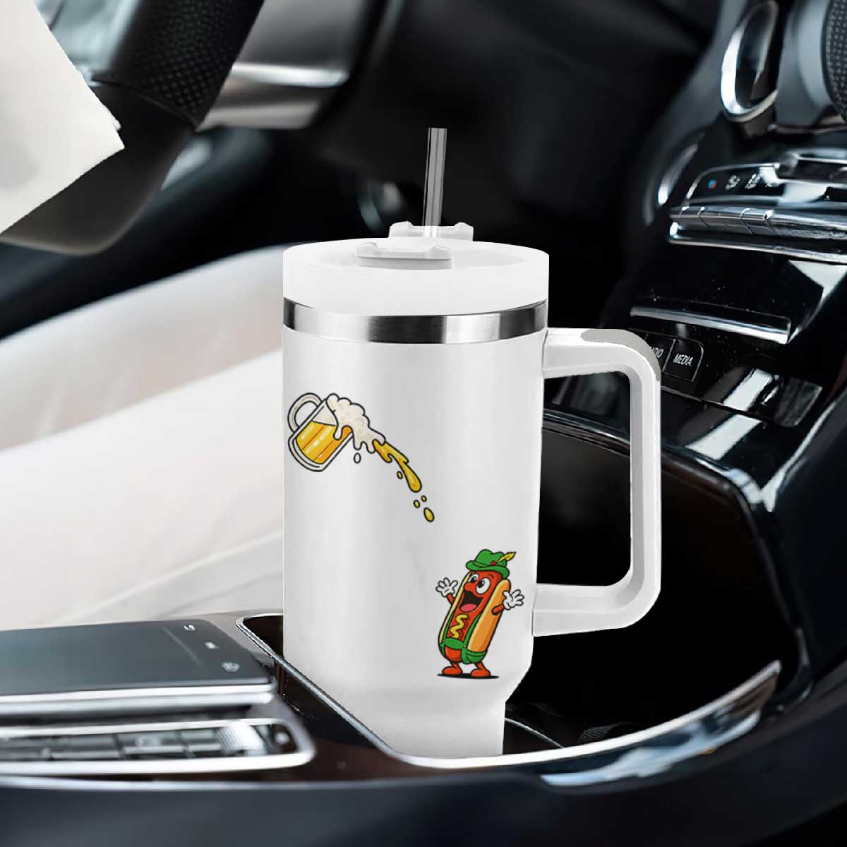 Funny Sausage Waiting For Beer Tumbler With Handle Oktoberfest Gift