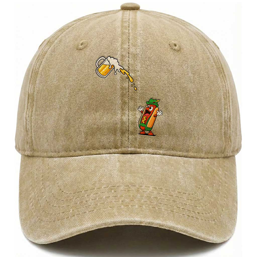 Funny Sausage Waiting For Beer Washed Cotton Baseball Cap Oktoberfest Gift TS12 Print Your Wear