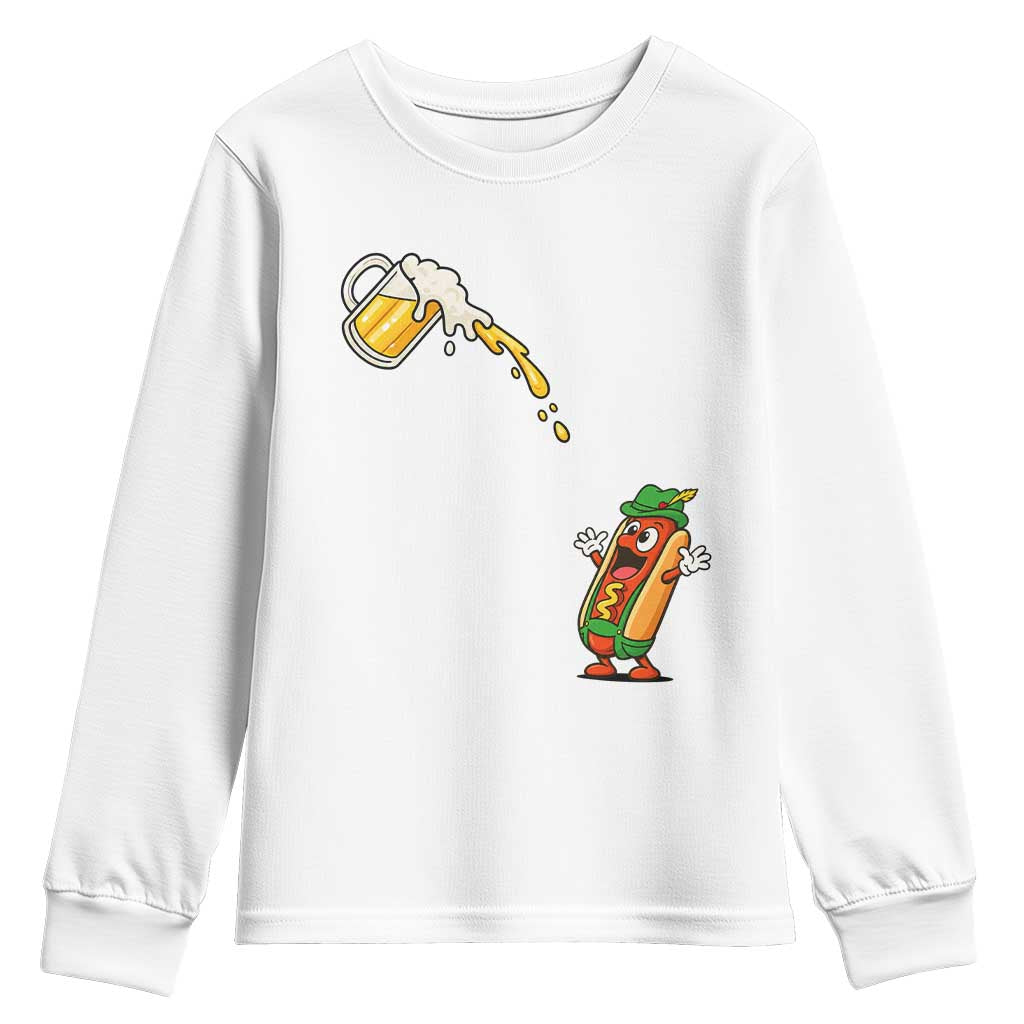 Funny Sausage Waiting For Beer Youth Sweatshirt Oktoberfest Gift TS12 White Print Your Wear