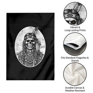 Vintage Gothic Skull Warrior Garden Flag Native American Feather Chief