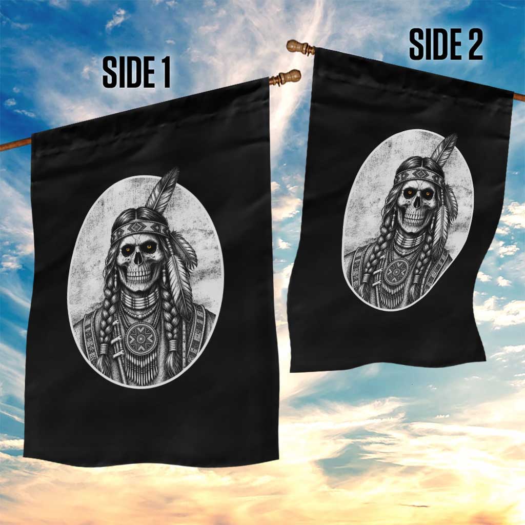 Vintage Gothic Skull Warrior Garden Flag Native American Feather Chief